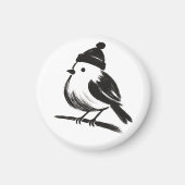 ニット帽をかぶった冬の鳥 – 筆跡のミニマリズム マグネット (正面)