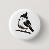 ニット帽をかぶった冬の鳥 – 筆跡のミニマリズム  缶バッジ (正面)