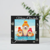 ニット帽子の可愛いシールクリスマスイラストレーション シーズンカード (スタンド正面)