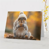 ニット帽子保持ナットのリス カード (黄色い花)