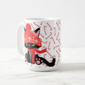 ニット怒ハット付きブラッククリスマスの子猫 コーヒーマグカップ (正面左)