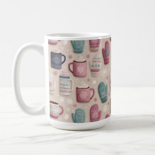ニット手袋のあったかシームレスパターン Winter コーヒーマグカップ (左)