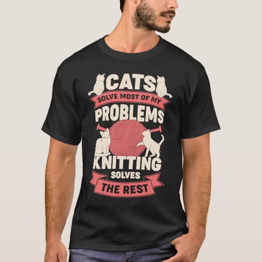ニット用編み物猫 Tシャツ (正面)