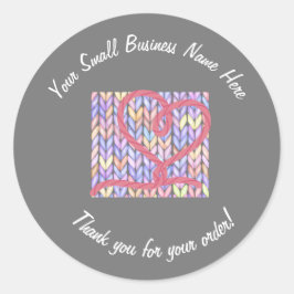ニット糸ハートありがとうスモールビジネスステッカー ラウンドシール