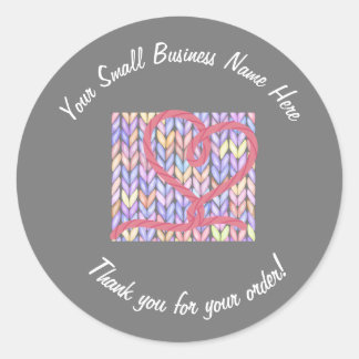 ニット糸ハートありがとうスモールビジネスステッカー ラウンドシール
