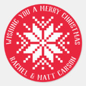 ニット赤と白スノーフレーククリスマスプレゼント ラウンドシール (正面)