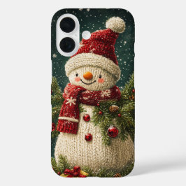 ニット雪だるまフェスティバルエバーグリーンブランチクリスマス iPhone 16ケース