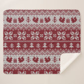 ニット、クリスマス、リス、ヴィンテージパターン。 シェルパブランケット (正面(横))