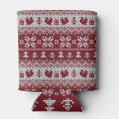 ニット、クリスマス、リス、ヴィンテージパターン。 缶クーラー (裏面)