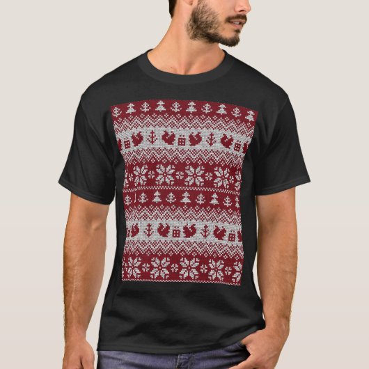 ニット、クリスマス、リス、ヴィンテージパターン。 Tシャツ (正面)