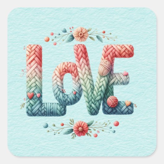 ニットLOVEワードブルーからピンクのグラデーション スクエアシール (正面)