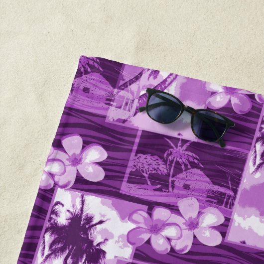 ニハウアイランドハワイアンプルメリアズアンドパームツリー ビーチタオル (インサイチュ)