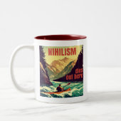 ニヒリズムはここでカヤック死ぬ ツートーンマグカップ (左)
