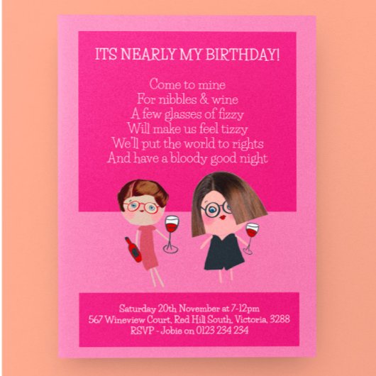 ニブル&ワイン誕生日 インビテーションポストカード