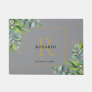 ニムバパーソナライズされたスグレイ金ゴールドモノグラム ドアマット