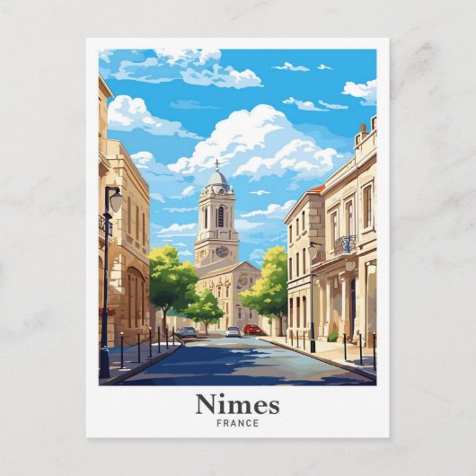 ニメスフランスアートヴィンテージトラベルイラストレーション ポストカード (正面)