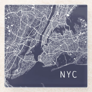 ニモダンューヨーク市図  NYC 青と白 ガラスコースター