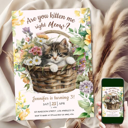 ニャアって言うのか |キャットガール3歳の誕生日 招待状