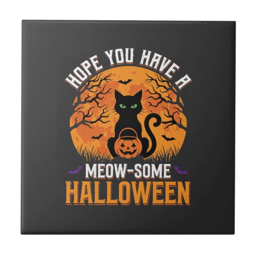 ニャンとハロウィンの黒猫 タイル (正面)
