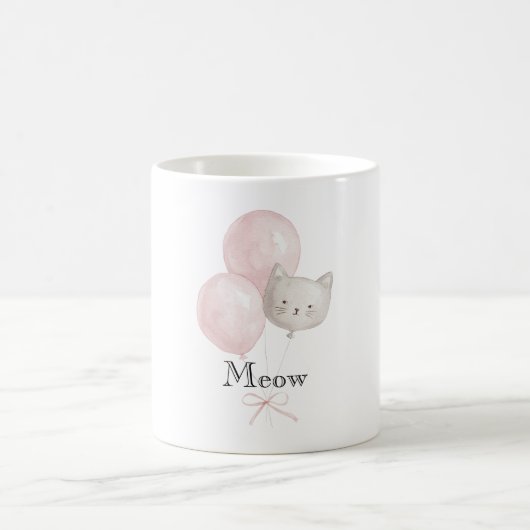 ニャンコのピンクの風船 コーヒーマグカップ (中央)