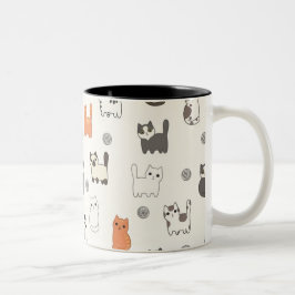 "ニャンコの朝" – かわいい子猫のシームレスパターン ツートーンマグカップ
