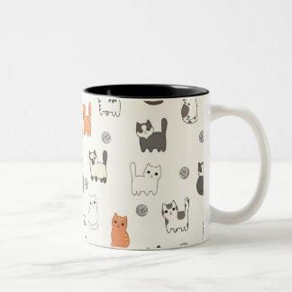 "ニャンコの朝" – かわいい子猫のシームレスパターン ツートーンマグカップ