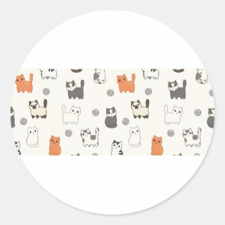 "ニャンコの朝" – かわいい子猫のシームレスパターン ラウンドシール