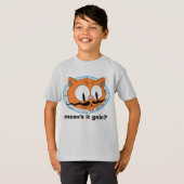 ニャンコ元気?おもしろダジャレ・ヒゲ猫デザイン Tシャツ (正面フル)