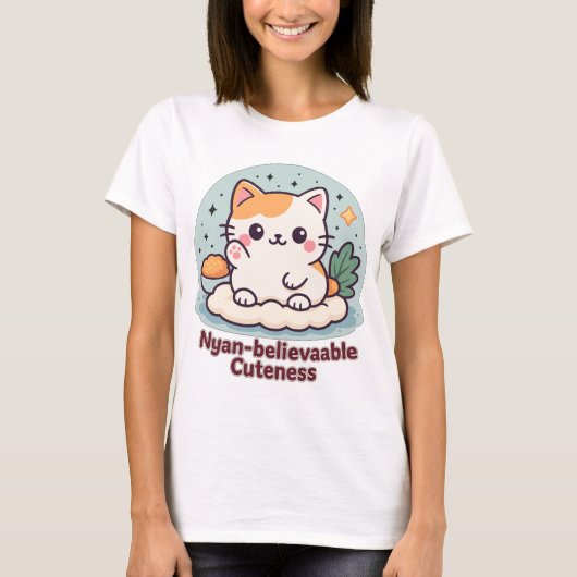 ニャン信憑性かわいいかわいい猫 Tシャツ (正面)