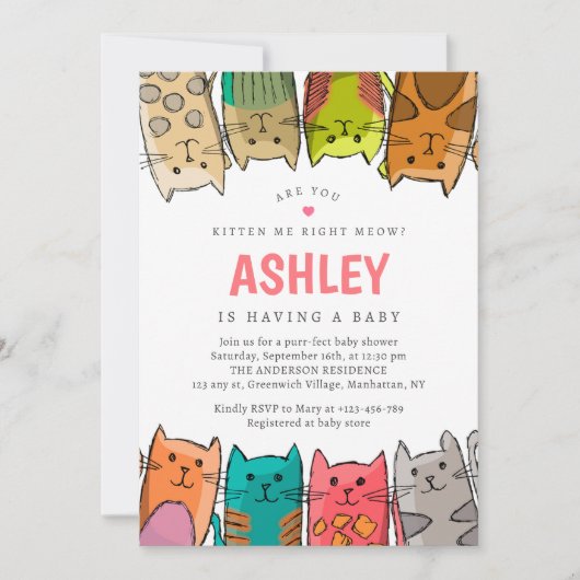 ニャーって言ったでしょ？猫用ベビーシャワー 招待状 (正面)