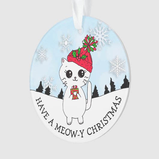 ニャーとクリスマスの子ネコの漫画を描く オーナメント (正面)