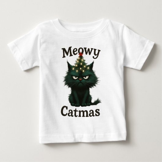 ニャーなクリスマスムードの猫 ベビーTシャツ (正面)