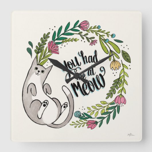 ニャーに来た スクエア壁時計 (正面)
