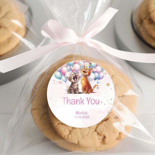 ニャーキャッツ笑い子供の誕生日感謝してい君 ラウンドシール