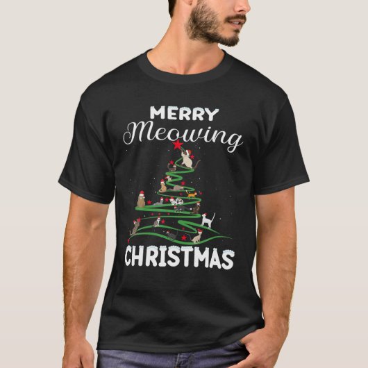 ニャーニメリーュークリスマスパジャマキャッおもしろいトサンタ Tシャツ (正面)