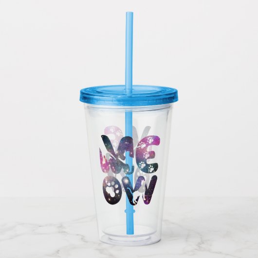 ニャーニャーかわいい猫のシルエットとポープリントデザイン アクリルタンブラー (正面)