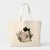 ニャーニャーかわいい黒猫とフローラ本 ラージトートバッグ (正面)