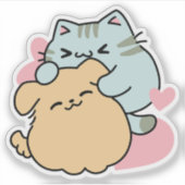 ニャーニャーと鳴き合う絶品 – かわいい猫と犬 シール (正面)