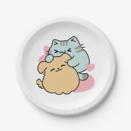 ニャーニャーと鳴き合う絶品 – かわいい猫と犬 ペーパープレート