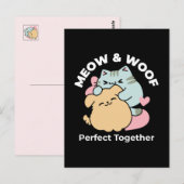 ニャーニャーと鳴き合う絶品 – かわいい猫と犬 ポストカード (正面/裏面)