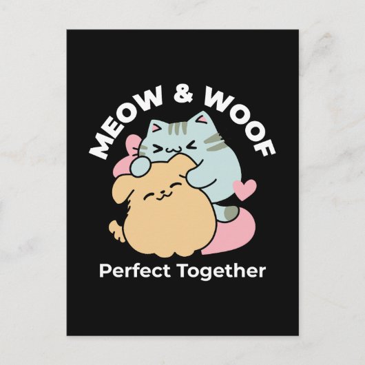ニャーニャーと鳴き合う絶品 – かわいい猫と犬 ポストカード (正面)