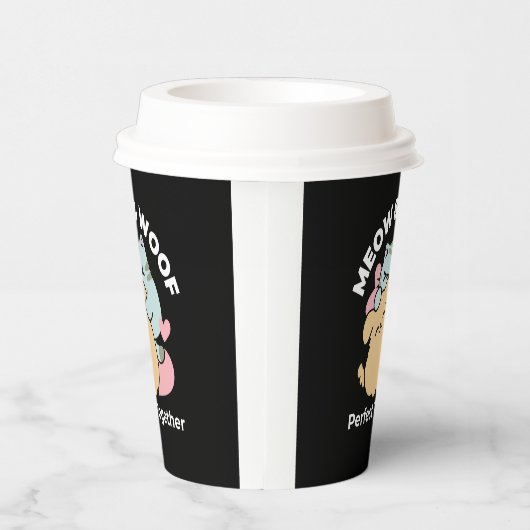 ニャーニャーと鳴き合う絶品 – かわいい猫と犬 紙コップ (右)