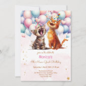 ニャーニャーニャーニャーニャー子供の誕生日 招待状 (正面)