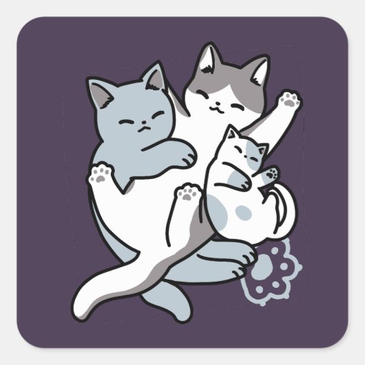 ニャーニャーニャー鳴き声 – かわいい寝猫 スクエアシール (正面)