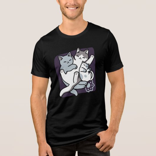 ニャーニャーニャー鳴き声 – かわいい寝猫 トライブレンドTシャツ (正面)
