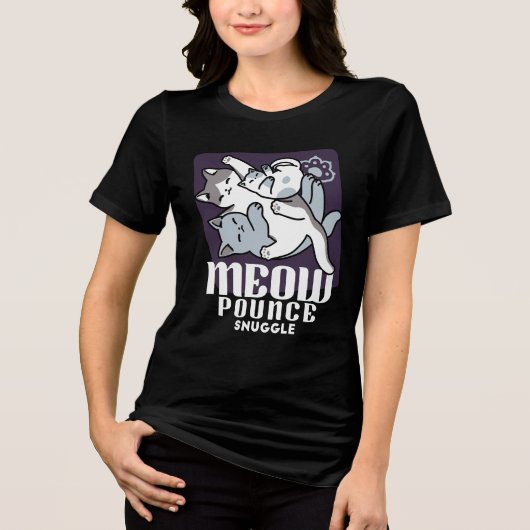 ニャーニャーニャー鳴き声 – かわいい寝猫 トライブレンドＴシャツ (正面)