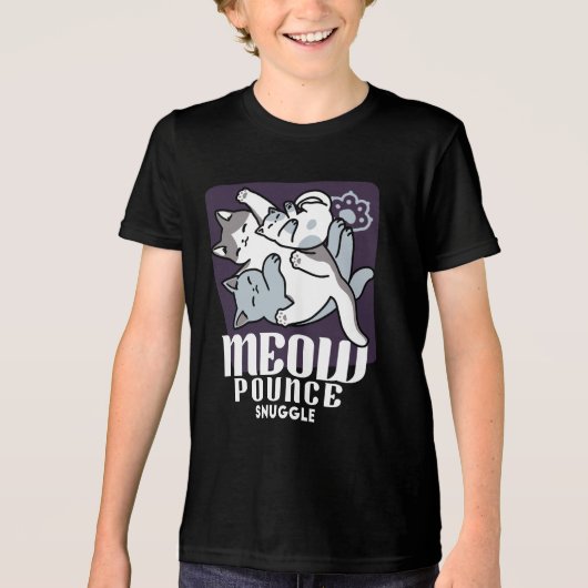 ニャーニャーニャー鳴き声 – かわいい寝猫 トライブレンドＴシャツ (正面)