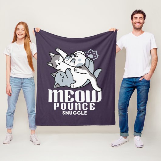 ニャーニャーニャー鳴き声 – かわいい寝猫 フリースブランケット (インサイチュ)