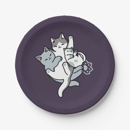 ニャーニャーニャー鳴き声 – かわいい寝猫 ペーパープレート (正面)