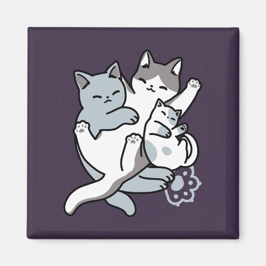 ニャーニャーニャー鳴き声 – かわいい寝猫 マグネット (正面)
